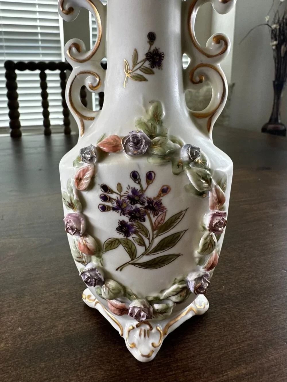 Vintage Japanese Porcelain Vase – NC Mark 6959A – Applied Roses – 10.5